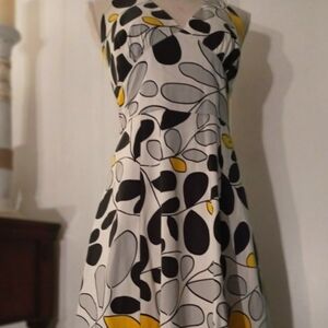 Elegant Black and Yellow Leaf Print Dress By Catherine Stewart